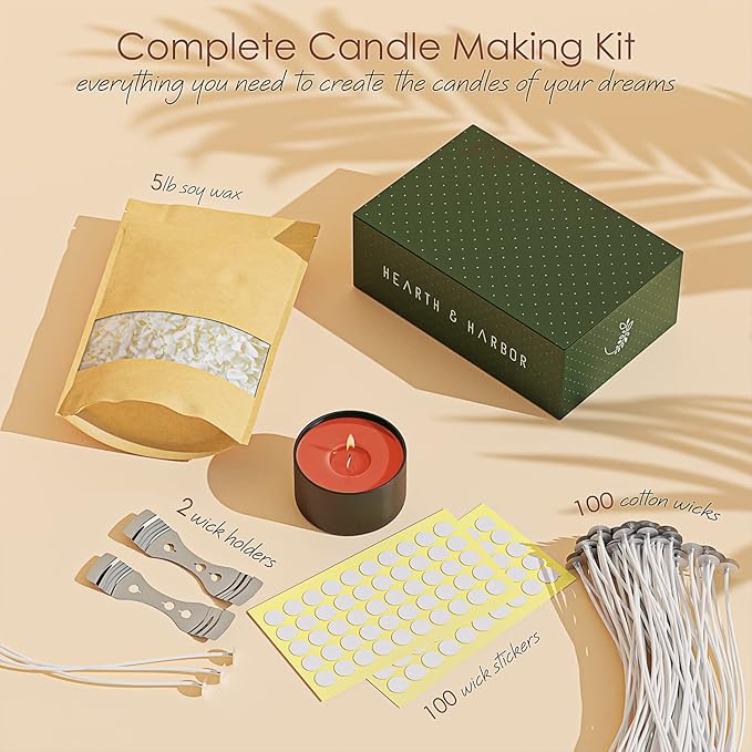 Hearth & Harbor Organic Soy Candle Wax for Candle Making, 5 lbs Natural Candles Making Supplies, Beeswax-Free, Paraffin-Free, Pure Soy Wax Flakes Perfect for Candles, Tealights and Melts