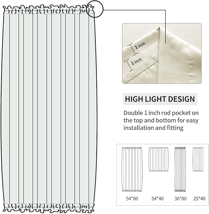 DWCN French Door Curtains – Rod Pocket Thermal Blackout Curtain for Doors with Glass Window, Kitchen and Patio Doors for Privacy, 54 X 80 Inches Long, 1 Curtain Panel with Tieback, Light Beige