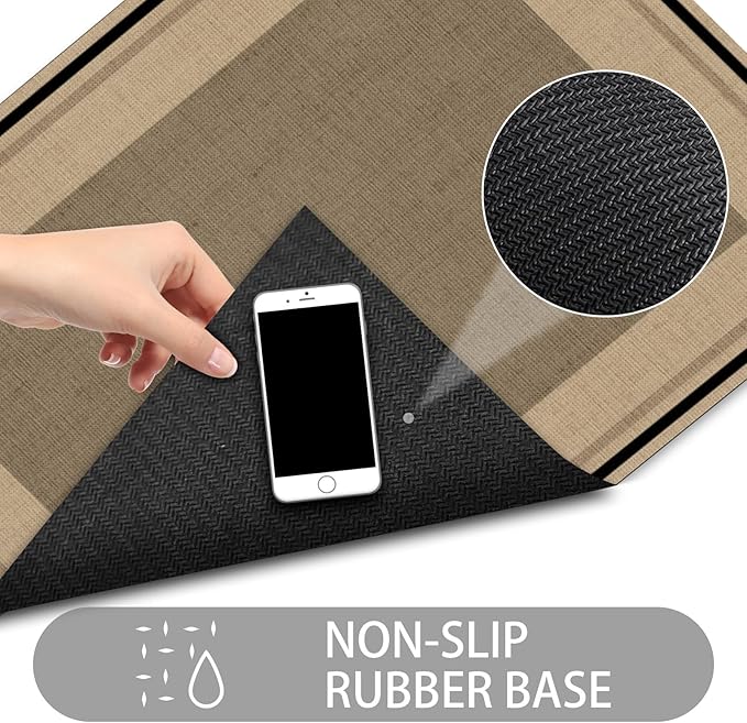 Ultra Thin Door Mat Indoor Entrance, 1/10 in Thin Door Mats for Inside Entry, Non-Slip Rubber Backing Washable Doormat, Fade Resistant, Absorbent, Low Profile Dirt Trapper, 30"X17",Brown