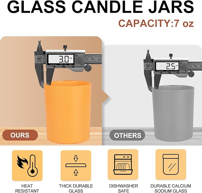SHOWIN Thick Candle Jars for Making Candles 12 Pcs, 7 OZ Empty Jars with Wood Lids for Candle Making, Sample Container, Christmas