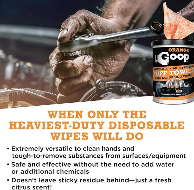 GOOP Heavy Duty Ruff Towels with Scrubbing Power, 10” x 12” Dual Textured Multi-Purpose Cleaning Wipes, Removes Dirt, Grease, Oil - 6 Pack