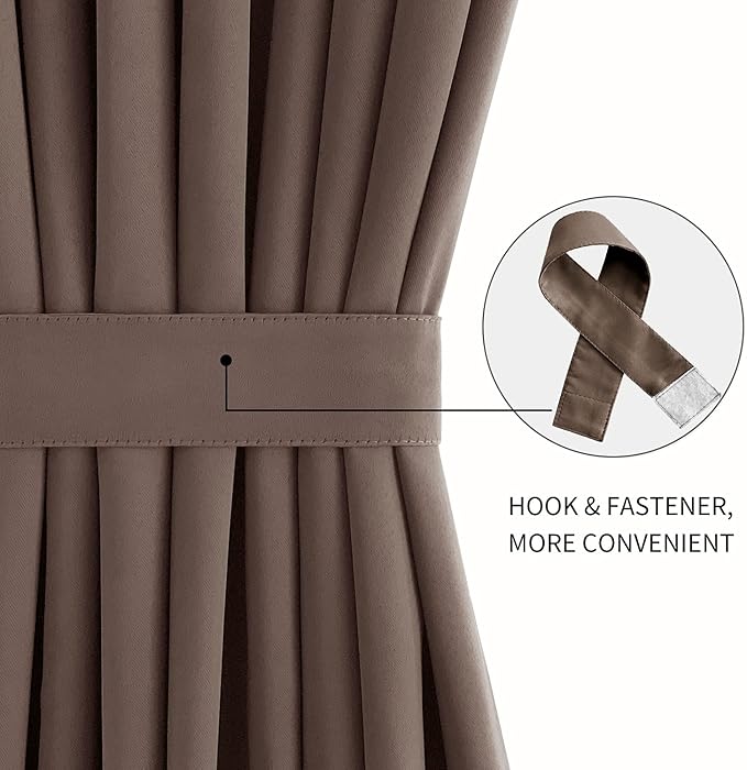 DWCN French Door Curtains – Rod Pocket Thermal Blackout Curtain for Doors with Glass Window, Kitchen and Patio Doors for Privacy, 23 X 72 Inches Long, 1 Curtain Panel with Tieback，Khaki