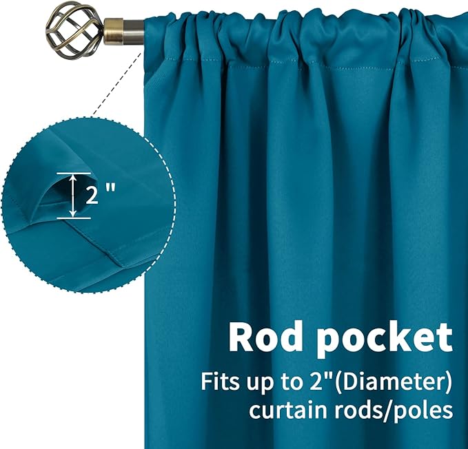 BGment Peacockblue Blackout Curtains 54 Inch Length for Bedroom - Short Thermal Insulated Window Drapes Room Darkening with Rod Pocket for Kitchen Bathroom Living Room, 42 x 54 Inch, 2 Panels