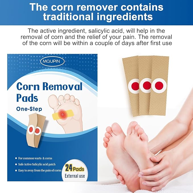 24 Count Corn Removal Pads for Feet and Toe, Corn Feet Remover for Feet Extra Strength, Callous Remover