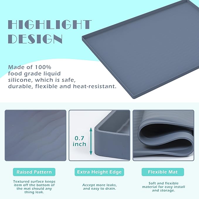 URMONA Waterproof Silicone Under Sink Mat 34'' x 22'' Shelf Liner for Kitchen and Bathroom, Cabinet and Counter Protector, Storage and Organizers, Litter Mat, Pet Cat Puppy Essentials(Beige)
