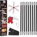 30 Feet Chimney Sweep Kit, Chimney Cleaning Kit with 9 Flexible Black Chimney Rods, Chimney Brush for Sweeping Fireplace, Rotary Chimney Cleaning System Driven by Drill