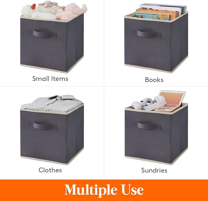 Lifewit 11 Inch Cube Storage Bins, Storage Cubes Foldable Medium Decorative Fabric Storage Baskets for Organizing Home Organizers with Handles for Shelves, Closet, Set of 8, Grey