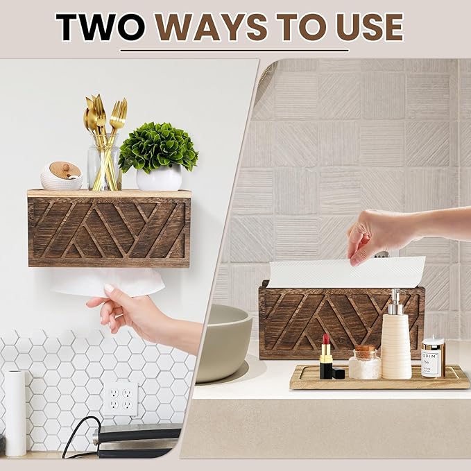 Paper Towel Dispenser Wall Mount, Paper Towel Holder Wall Mounted with Lid, Solid Wood Commercial C-Fold, Z-Fold, Trifold Hand Paper Towel Holder(Dark Brown)