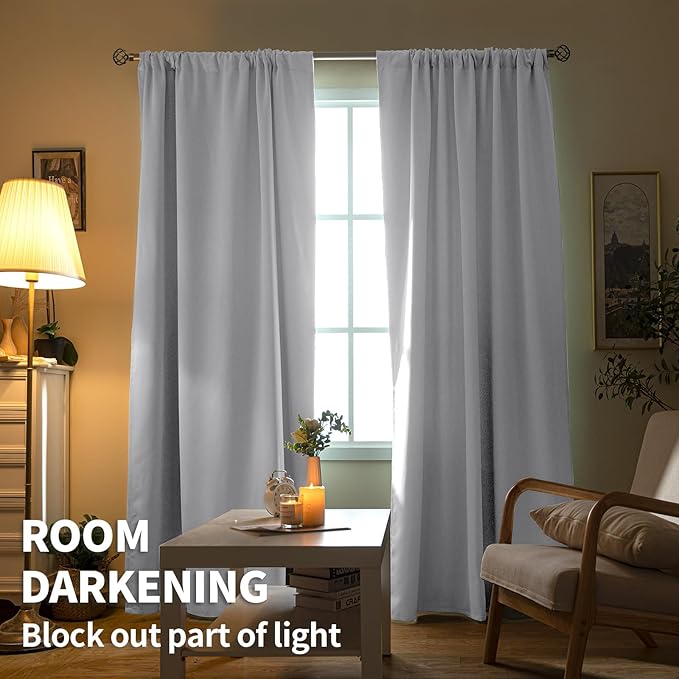 BGment Room Darkening Curtains 40 Inches Length - Rod Pocket Short Window Drapes Thermal Insulated for Bedroom Kitchen Cafe, Greyish White, 34 x 40 Inch, 2 Panels