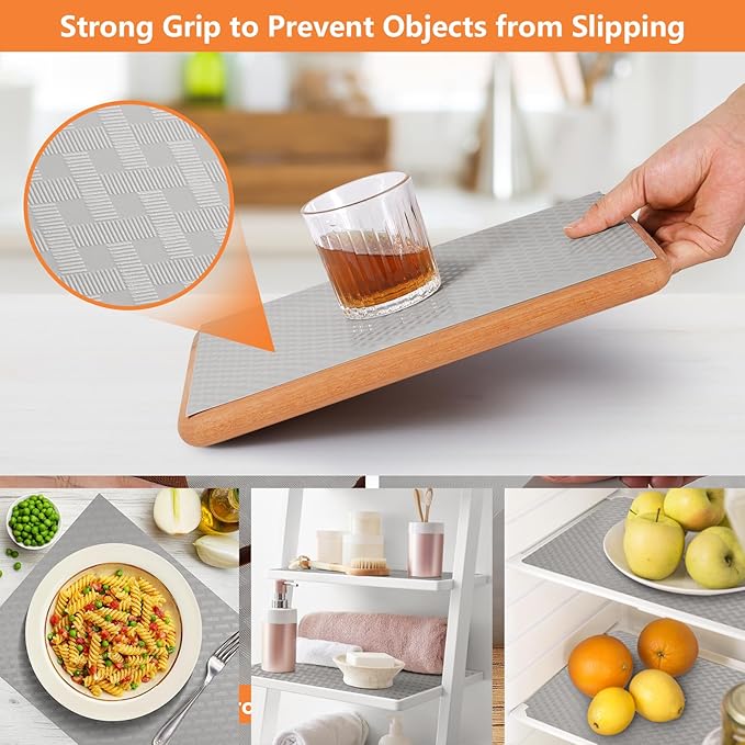 Light Gray Drawer Liners for Kitchen Cabinets Refrigerator Liners Waterproof & Oil-Proof Kitchen Cupboard Liner Drawer Mats EVA Material Non Adhesive Fridge Liner for Shelves 17.5 x 78.7 Inches