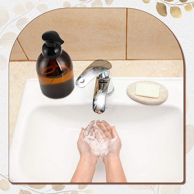 Uiifan 16 Pcs 17 oz Amber Foaming Soap Dispenser Refillable Foam Pump Bottle Liquid Plastic Container for Kitchen Bathroom Commercial Concentrated or Regular Shampoo Body Wash Dish Liquid Soap