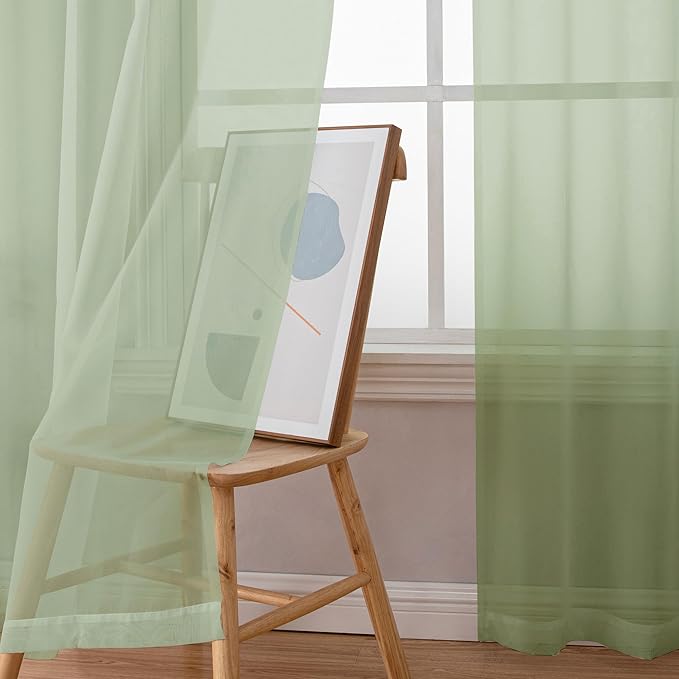 Chyhomenyc Light Green Sheer Curtains 84 Inches Long 2 Panels Set- Light Filtering Curtains for Bedroom, Soft Airy Voile Rod Pocket Living Room Window Drapes, 42Wx84L Inches, 2 PCS