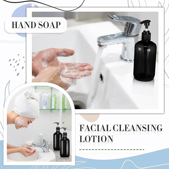 Tessco for you 12 Pack Black Soap Dispenser Empty Plastic Pump Bottles Dispenser Refillable Shampoo Container for Hand Sanitizer Soap Lotion Body Wash Conditioner Bathroom Kitchen Travel(12 Oz)