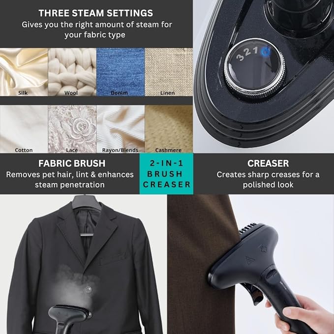 True & Tidy Heavy Duty Commercial Full Size Standing Garment Steamer for Clothes with Extra Large 2.9L (98 oz) Water Tank for 90+ mins of Steam Time, 1800 watts of Powerful Steam, 3 Settings, White