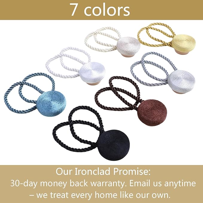 Magnetic Curtain Tiebacks - 12mm Magnetic Tie Backs for Curtains, Heavy Duty No Drill Curtain Holdbacks for Home/Office Windows Drapes, Elegant Gift-Ready Design 7 Colors (2, Gray)