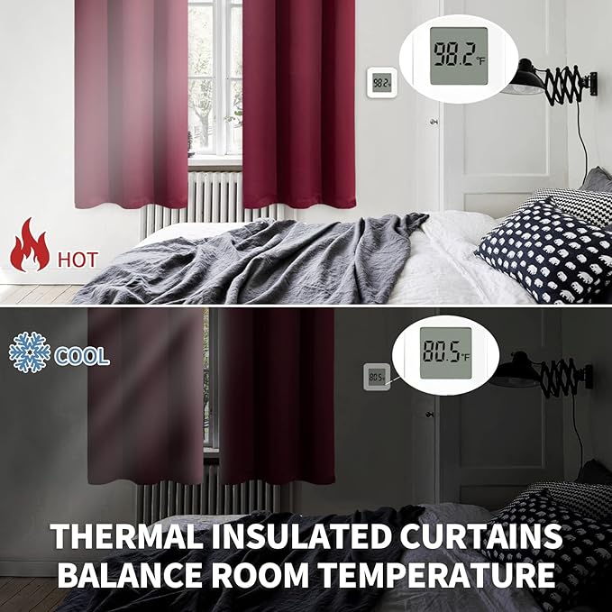 BGment Burgundy Half Window Curtains for Kitchen Cafe Window - Small Blackout Drapes Thermal Insulated Privacy for Rv Bathroom, 29 x 24 Inch, 2 Panels