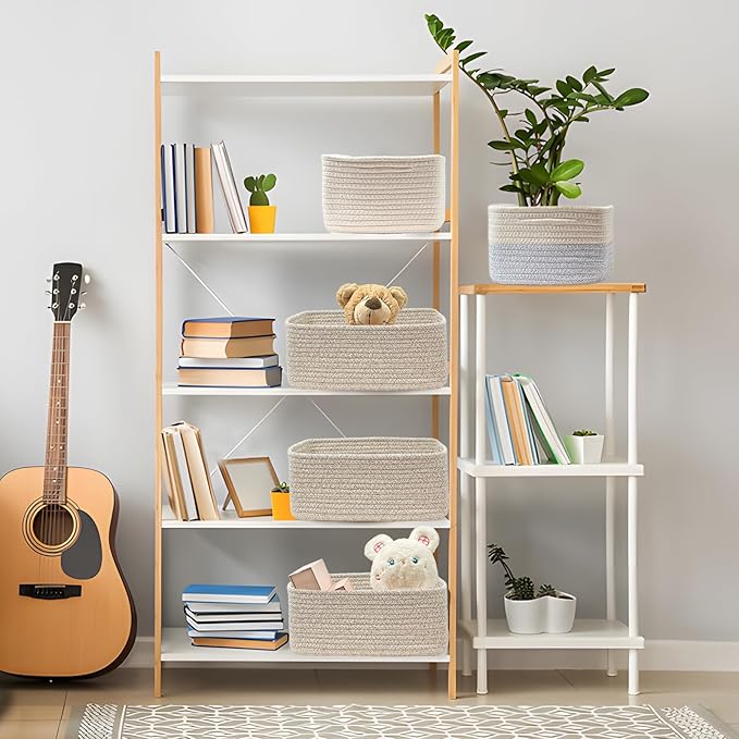 COMFY-HOMI 11.5"x7.5"x4.7" Storage Baskets for Organizing | Cotton Rope Woven Basket | Toy Storage Bin Box | Basket for Shelves, Closet Organizer Bin, Decorative Closet Shelf, 3 Pack, all brown