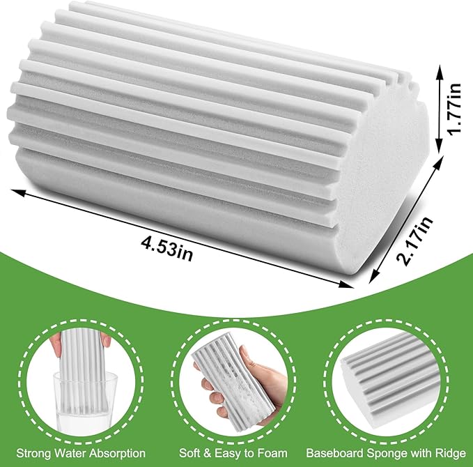 4-Pack Damp Clean Duster Sponge,Reusable Magic Dusting Sponge Brush for Cleaning Blinds, Glass, Baseboards,Vents,Railings,Mirrors,Window Track Grooves and Faucets (Grey,Yellow,Pink,Green)