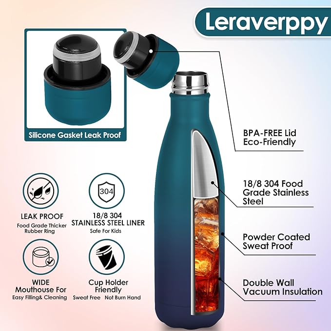 17oz Cola-Bottle Shaped Stainless Steel Leak-proof Water Bottle,Double Wall Vacuum Insulated Metal,Travel Mug For Sports Indoors & Outdoors,BPA-Free Kids Flasks,Dark Night(4Pack)