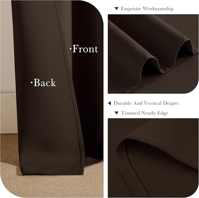 PONY DANCE Blackout Small Curtains 36 inch 2 Panels Set, Room Darkening Short Window Drapes Thermal Insulated Cafe Curtains for Kitchen Dorm Transit Van(2 Panels, W 42 x L 36 inches, Chocolate Brown)