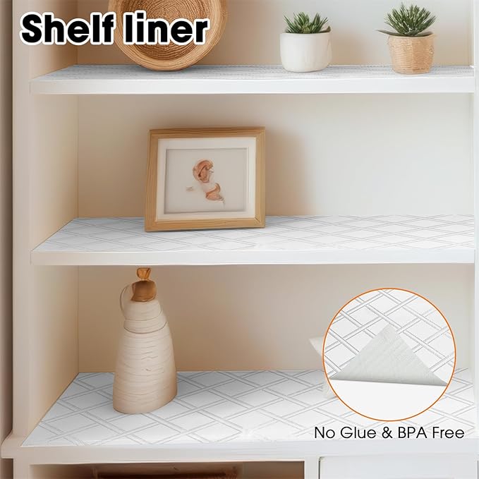 Drawer and Shelf Liner for Kitchen Cabinets Non-Adhesive, Non-Slip Cabinet Liner Shelf Paper Strong Grip Waterproof Easy to Clean for Kitchen Shelves Cupboard,Silver Geometric,12IN X 30FT