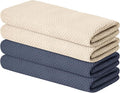 Artoid Mode 100% Cotton Beige Dark Grey Waffle Weave Kitchen Dish Cloths, 13x28 Inch Ultra Soft Absorbent Quick Drying Kitchen Dish Towels Set of 4, Multicolor