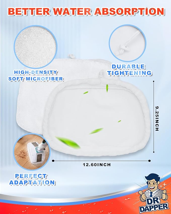 DR DAPPER 6 Pack SMP01 Steam Mop Pads Compatible with Kenmore SM2060 S200 Series – Floor Mops with Washable Pads, Multi-Surface Steam-Mop for Tile Vinyl Hardwood Floors
