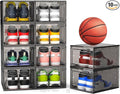 Mitees 10 Pack XX Large Thicken Sturdy Hard Plastic Clear Stackable Shoe Storage Boxes for Size 12, Sneaker Shoe Rack Containers Holders Bins Display Case Organizer for Closet, Grey02