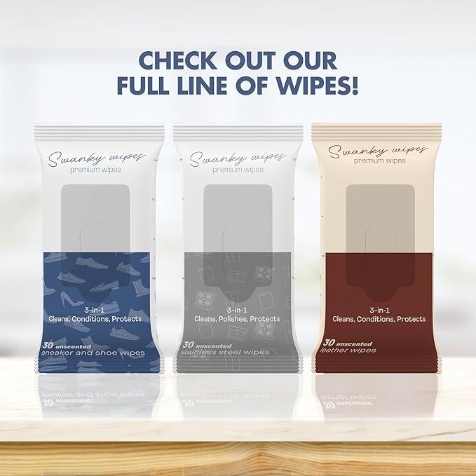 Swanky Leather Wipes - Leather Cleaner and Conditioner for Purses, Shoes, Furniture Polish & Car Seats, Prevents Fading & Cracking, Restores Softness & Shine - Soft Wipes, 180 Count