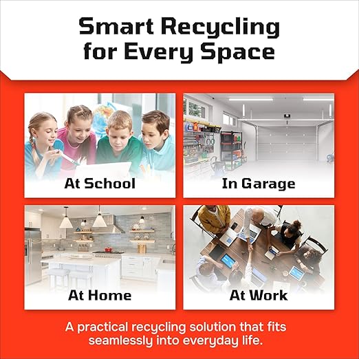 Multi Recycling Bin System with Three Stacking 6 Gallon Bins with Carrying Handles, Stackable and Compact for Offices, Homes, Garages, Businesses (Yellow, 6 Pack)