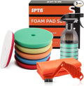SPTA Polishing Pads, 5Pc 5 Inch 125mm Orbital Buffer Polisher Pads and 1Pc Microfiber Buffing Pads, Foam Polish Pad for Compounding, Polishing and Waxing, for 5''/125mm Backing Plate Car Polisher