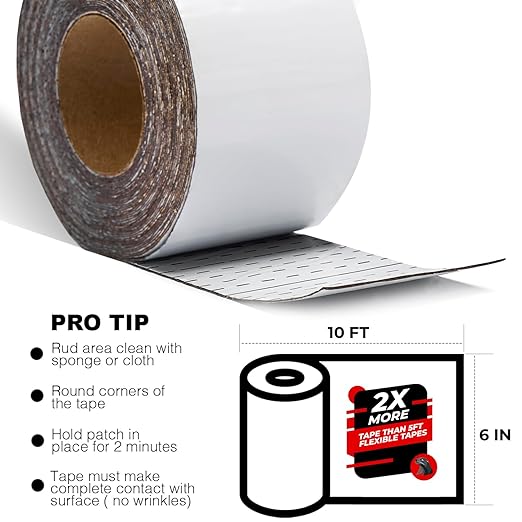White RV Roof Sealant Tape, 6" x 10' Waterproof Repair Seal Tape – Extra Thick, UV-Resistant, Weatherproof Patch for Permanent Leak Sealing on RVs, Trailers, and Mobile Homes