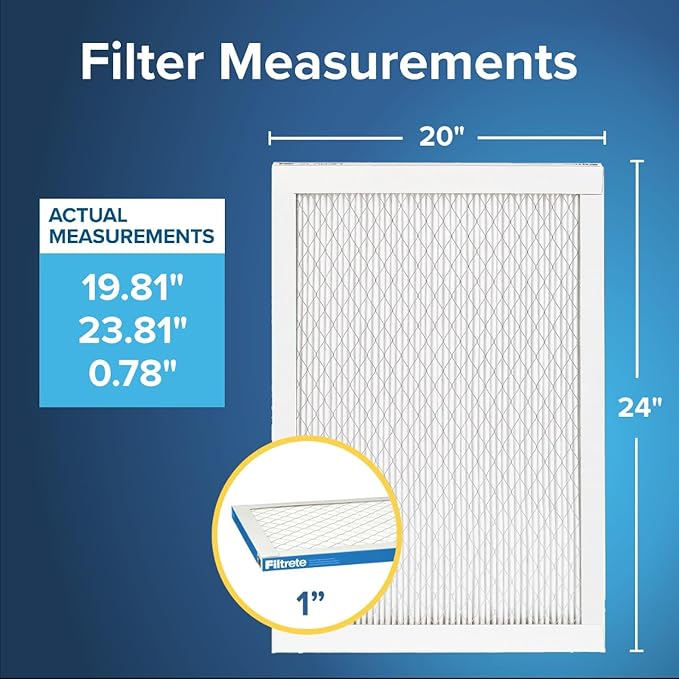Filtrete 20x24x1 AC Furnace Air Filter, MERV 13, MPR 1900, Premium Allergen, Bacteria & Virus Filter, 3-Month Pleated 1-Inch Electrostatic Air Cleaning Filter, 6-Pack (Actual Size 19.81x23.81x0.78 in)