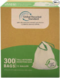 TYPLASTICS 300 Count 13 Gallon Tall Kitchen Drawstring Trash Bags, GRS Compliant, Eco-Friendly Recycled Material