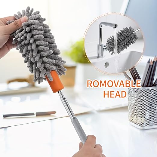 Mini Duster for Cleaning, 360° Bendable Hand Dusters with Extension Pole, Washable Small Duster for Car Interior, Office, Furniture