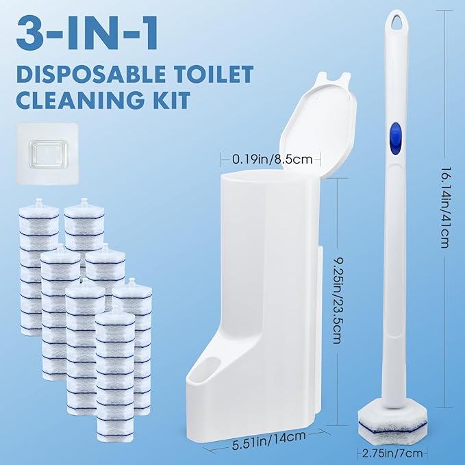 COBETE Disposable Toilet Brush Wand Kit with 56 Refills, Efficient Deep Scrubbing Toilet Bowl Cleaner Wand for Bathroom Toilet Cleaning