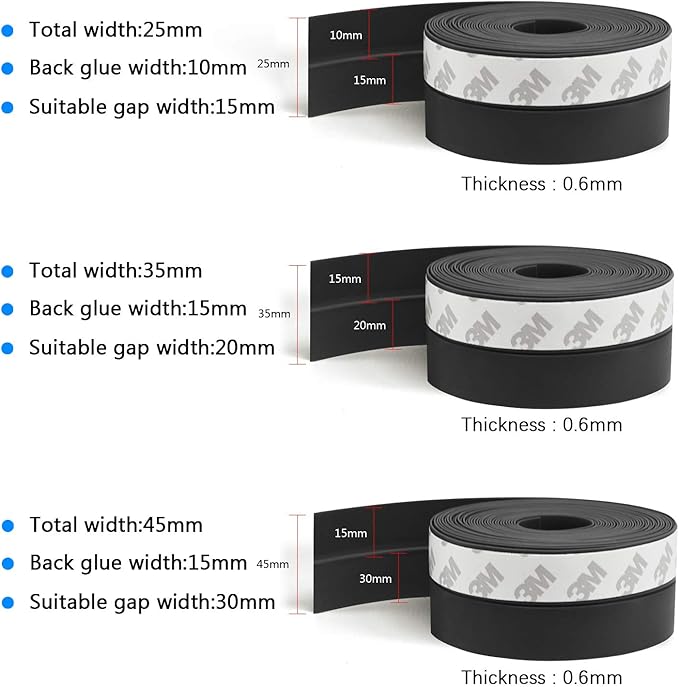 TAROSE Weather Stripping, 33 Feet Weather Stripping Door Seal Door Draft Stopper Shower Door Seal Strip Window Seal, Adhesive Silicone Tape (Black, 45MM)