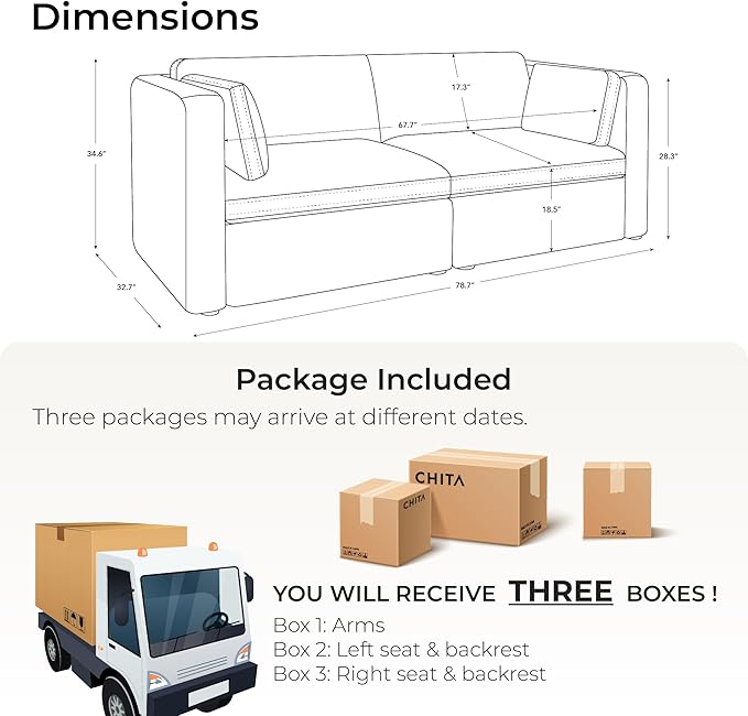 CHITA Small Modular Sectional Fabric Sofa Set, Extra Comfty Loveseat Cloud Couch, FSC Certified Modular Sectional Couch for Living Room, 78 inch Width,2 Seat Modular Sofa, Blue