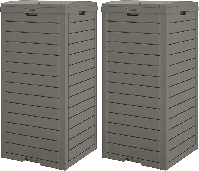 Outdoor Trash Can, 2 Set of 31 Gallon Garbage Can with Tiered Lid and Drip Tray, Waterproof Resin Patio Waste Bin for Garden, Backyard, Deck