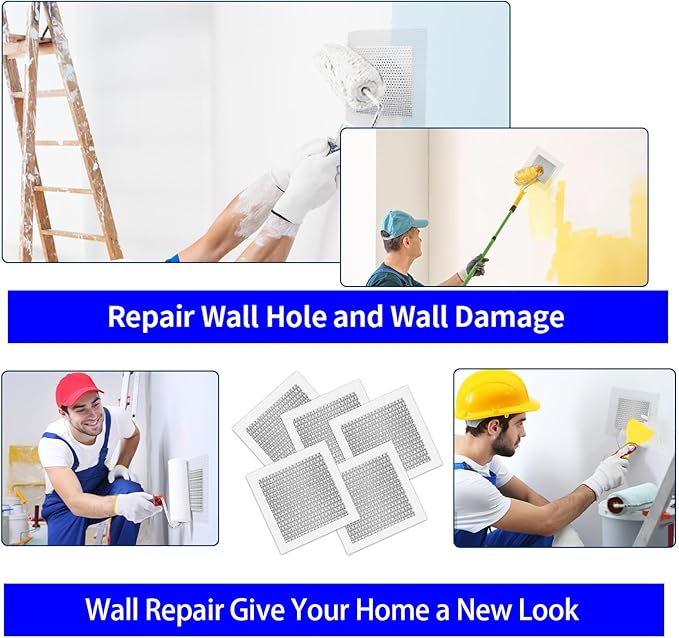 5pcs Drywall Patch Kit (8" x 8"), Self-Adhesive Fiberglass Wall Repair Patch Kit & Aluminum Metal Sheet Drywall Patch, Quick Repair Large Holes in Drywall