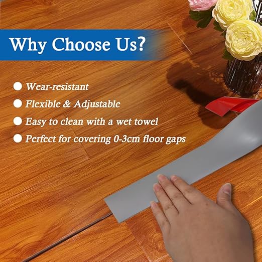 Floor Transition Strip Self Adhesive Floor Cover Strips Laminate 3" Wide Vinyl Flat Divider Transitions (7.5cm, 6.56Ft, Gray)