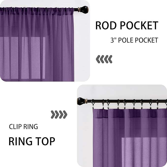 Tollpiz Short Sheer Door Curtains Closet Linen Textured Curtains Sheer Doorway Light Filtering Voile Patio Glass Doors Rod Pocket Curtain French Door, 54 x 40 inches Long, Royal Purple, Set of 1 Panel