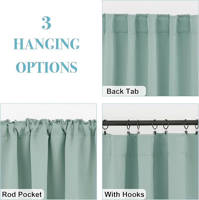 RYB HOME Small Window Curtains Blackout, Privacy Thermal Insulating Drapes for Bedroom Bathroom Basement Cafe Classroom Window Decor, W 34 x L 45 inches, Aqua, 2 Panels