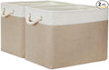 Temary Fabric Storage Baskets 2 Pack Decorative Storage Bins Basket for Gifts Empty Shelf Baskets with Handles for Organizing Home Closet, Towels (White&Khaki,16Lx12Wx12H Inches)