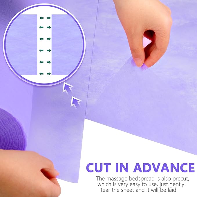 Tudomro 2 Roll Disposable Non Woven Bed Sheets 24 x 71 Inch Massage Table Paper Covers Non Woven Fabric Massage Sheets Waterproof Spa Breathable Bed Cover for Beauty Salon, Hotels(Purple)
