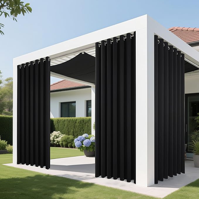 Joydeco Blackout Patio Sliding Door Curtains 96 Inches Long, Grommet Privacy Room Divider Curtains, Extra Wide Thermal Blackout Drapes for Bedroom Living Room (Black, 100Wx96L, 1 Panel)