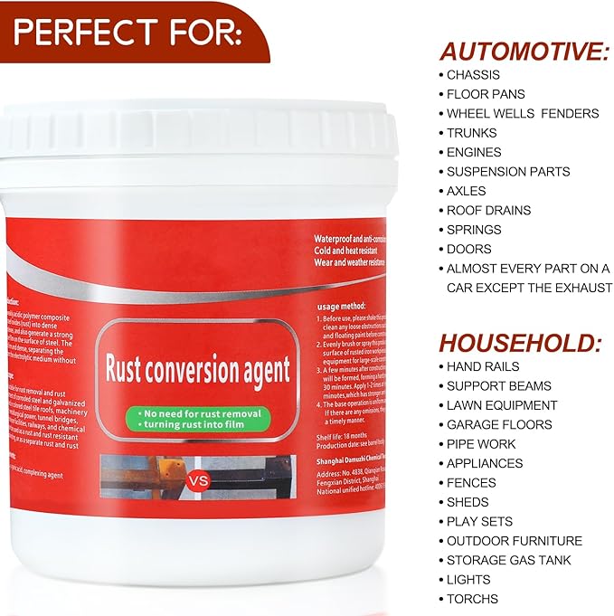 Water-Based Metallic Paint,Rust Removal Converter Metallic Paint,Rust Remover Converter for Metal, Car Anti Rust Paint Chassis Universal Rust Removal Converter with Brush (White)