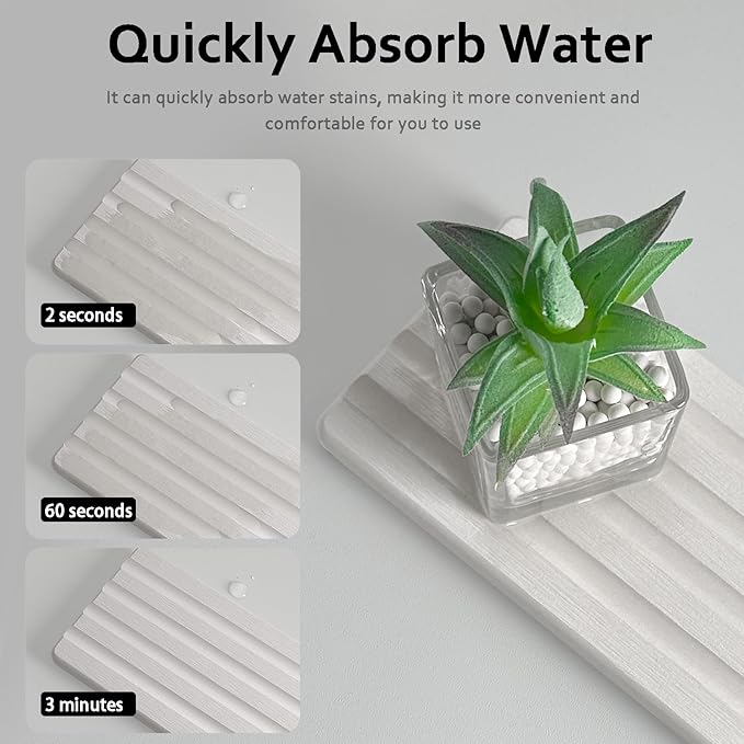Set of 3 Diatomite Hand Soap Holder, Water Absorbing Stone Tray for Kitchen Countertop, Fast-Drying Bathroom Trays (1pcs 22 x 10cm + 2pcs 10 x 10cm White)