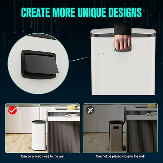 13 Gallon Stainless Steel Foot Pedal Large Trash Can with Soft Close Quiet Curved Surface Top Lid and Deodorant Storage Space, with 30 Garbage Bags for Kitchen/Home/Office Trash can and More - White