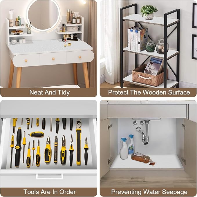 OcePor Non-Adhesive Drawer and Shelf Liner 24IN x 20FT，Non Slip Cabinet and Cupboard Liner, Kitchen Cabinet Liners for Shelves, Waterproof Drawer Shelf Liners for Cabinets/Bathroom Cupboard, White